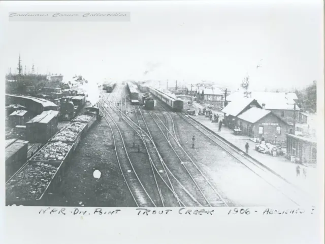 Great Vintage B&W Railroad Picture 8x10 Trout Creek MT Rail Yards in 1906