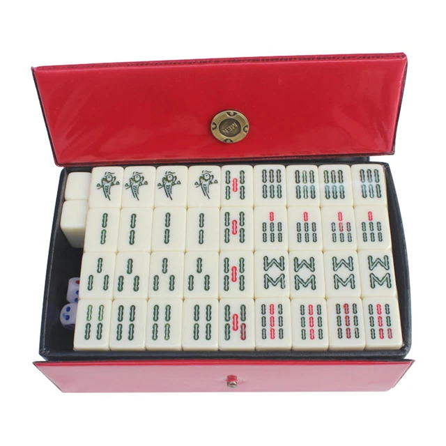 Mahjong 144 Tuiles Set Mahjong Chinois 144 Tuiles Étui - 3,8cm Avec Chiffres Arabes - Dés Et Indicateur Vent Jeu Mahjong 144 Tuiles