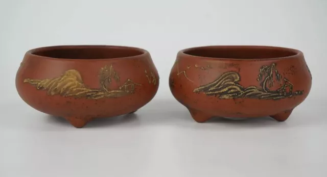 Two Chinese Yixing Pottery Zisha Pot Calligraphy Tie Huaxuan Mark