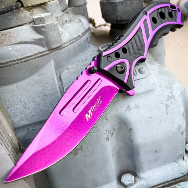 MTECH USA 8.25" PURPLE SPRING OPEN ASSISTED TACTICAL FOLDING POCKET KNIFE Blade