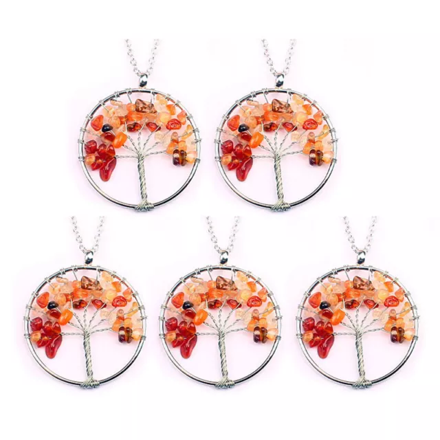 5pcs Tree Of Life Red Agate Crystal Necklace For Family Party Bag Favor Gift