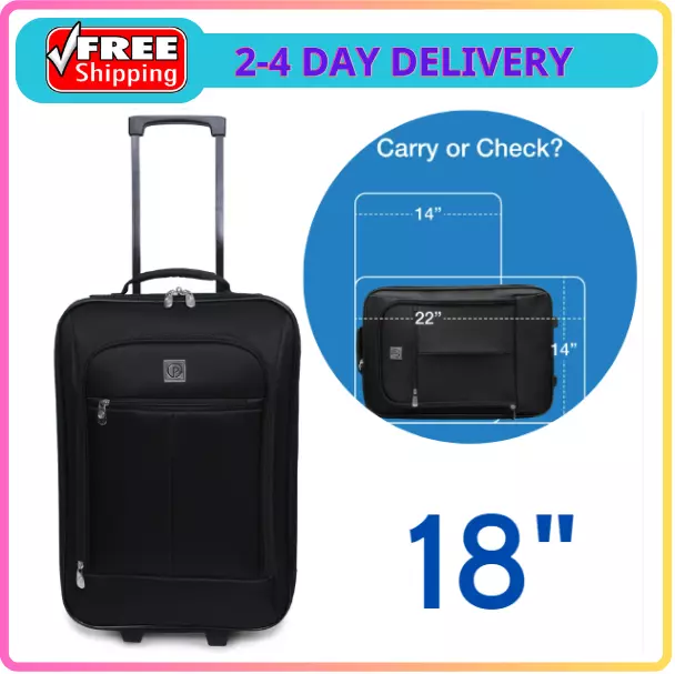 Protege Pilot Case 18" Softside Carry-on Luggage, Black - NEW