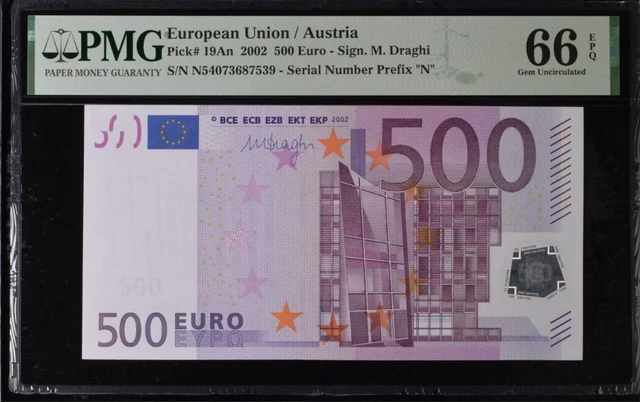 GEM UNC 500 Euro Austria European 2002 Draghi P-19an PMG 66 EPQ N54073687539