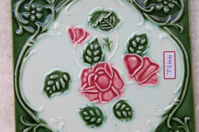 Vintage Tile Art Nouveau Majolica Pink Flower Design Architecture Tile Nh4432 3