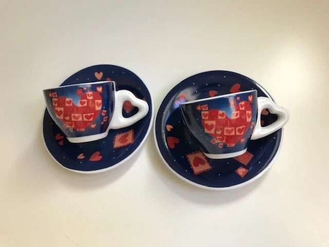 Coppia Tazzine Caffè Espresso A Forma Di Cuore - Gres Bianco, 90ml, Per Innamorati - Foto 2
