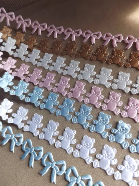 Satin Cut Out Teddy Ribbon Baby Christening Newborn Cards Cakes favors boy girl