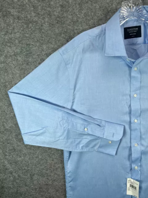 NWT Nordstrom Mens Shop Dress Shirt 16 34-35 Blue Trim Fit Non Iron Button A21 3