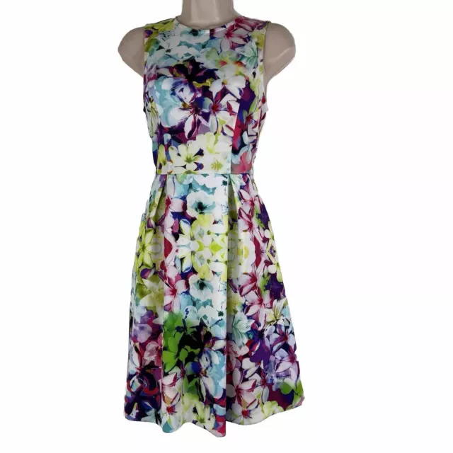 Worthington Dress Women's Small Fit & Flare Sleeveless Floral Above Knee Stretch