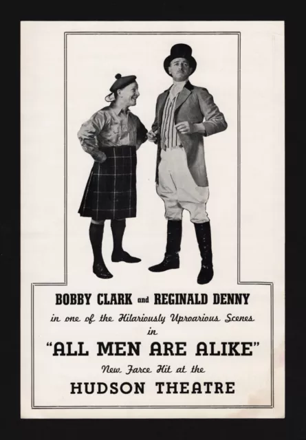 Bobby Clark "ALL MEN ARE ALIKE" Reginald Denny 1941 Broadway Comedy FLOP Flyer