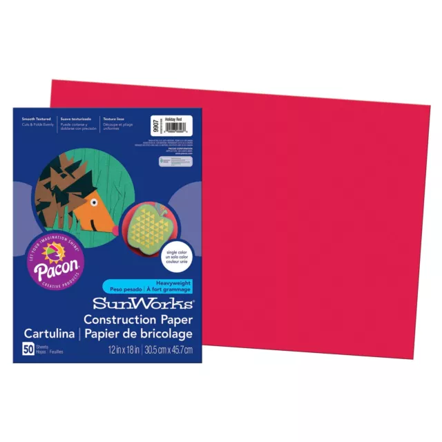 SunWorks Construction Paper, Holiday Red,  12" x 18", 50 Sheets