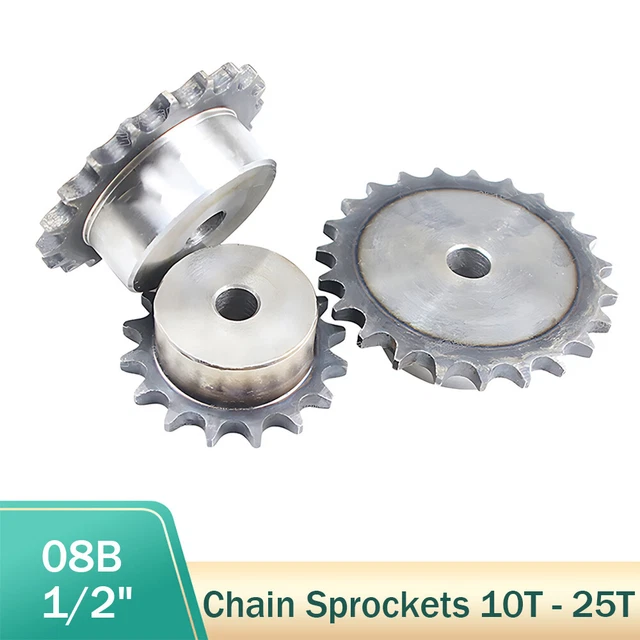 08B Kettenrad 10- 25Zähne 1/2" Zahnteilung mit Nabe Kettenräder C45 Stahl Ritzel