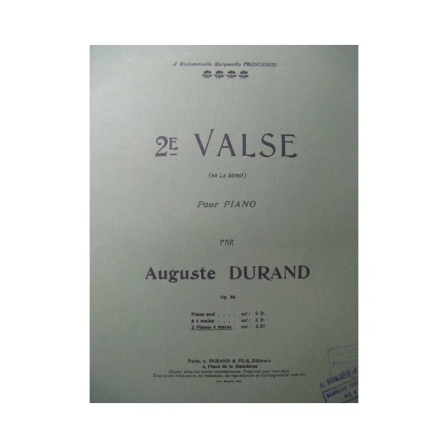 DURAND Auguste Valse No 2 Piano 4 mains 1913
