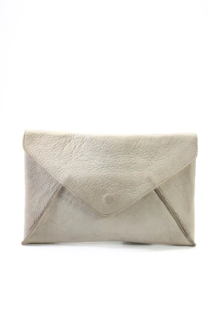 Linea Pelle Womens Leather Look Magnetic Closure Envelope Clutch Handbag Beige
