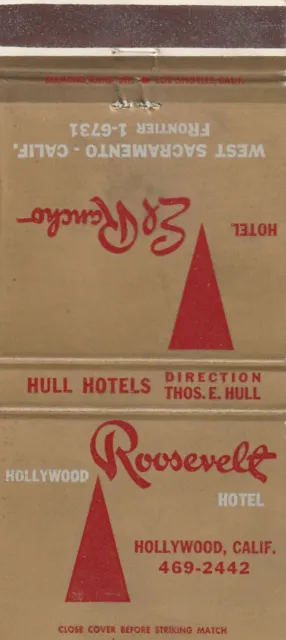 Vintage Hotel Matchbook Cover. Hollywood Roosevelt Hotel. Hollywood, Ca.