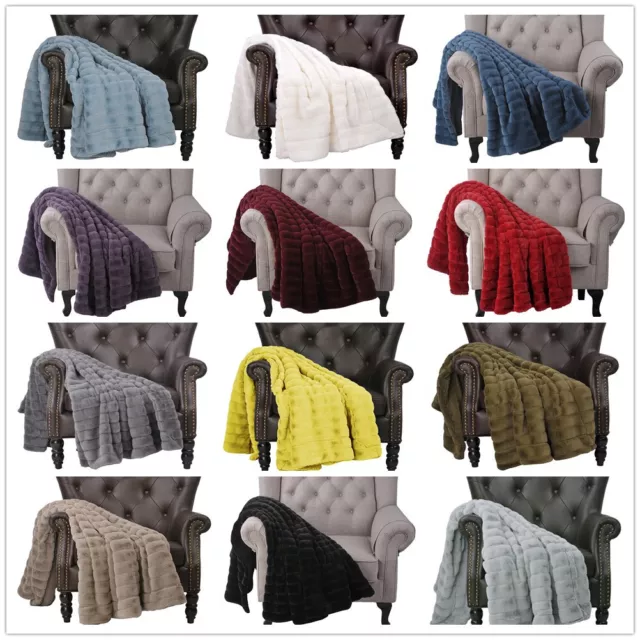 Faux Fur Throw Blanket for Couch Cozy Soft Plush Thick Winter Blanket for Sofa