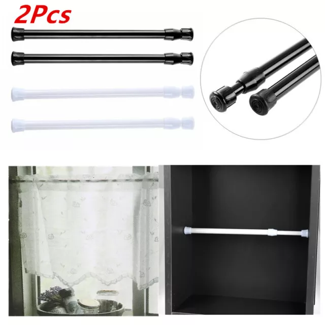 2 Tension Rod Short Spring Curtain Expandable Telescopic Rotate Tube Pole Strong
