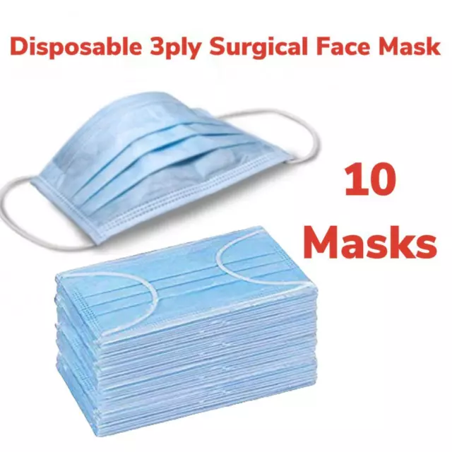 10 x Disposable Masks 3ply Surgical Dental Dust Face Mouth Cover Mask Ear Loop