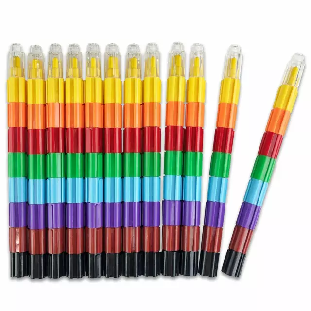 PLASTIC ROUND STACKABLE Crayons set of 5 rainbow art fun party favor $4.00  - PicClick