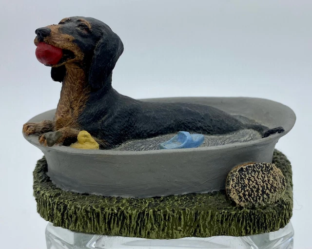 1979 Signed Kennel Collection Cold Cast Bronze Dachshund Dog In A Bath Figurine