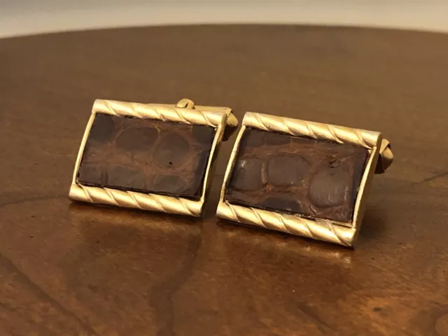 Vintage Swank Gold Tone Brass & Leather Cufflinks Mens Jewelry Used Damaged