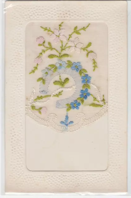 CPA Fantaisie brodée EMBROIDERY with HORSESHOE & PINK and BLUE FLOWERS