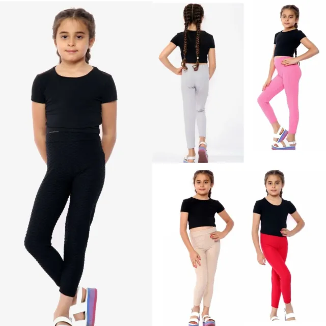 Pantaloni Yoga Ragazze Bambini Vita Alta Palestra Corsa Abbigliamento Sport A nido d'Ape Nuovi
