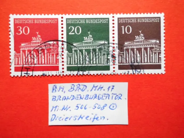 BM. Briefmarken BRD 1966 Brandenburger Tor Mi.Nr. 506-508 o Dreierstreifen MH 17