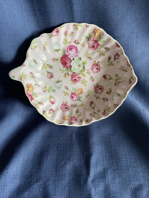 Royal Danube Pink Floral Leaf Trinket Dish Shabby Chic vintage