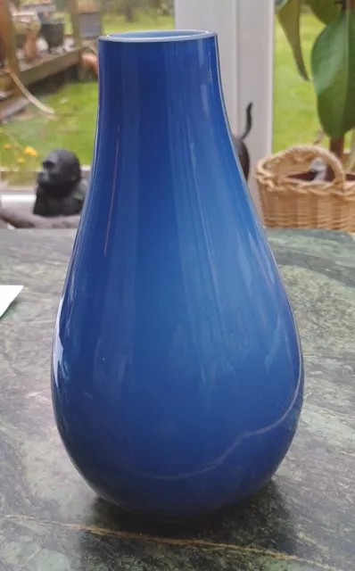 Post Mid-Century Graduated Blue Cased Art Glass Vase, Turquousey To Solid Blue.