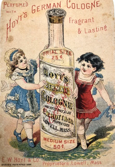 1880's Hoyt's German Cologne Victorian Trade Card Two Girls & Cologne Bottle E12