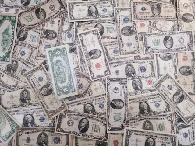 US Antique Currency Pre-1965 Lot, $30 Face, Notes: 10, 5 (2), 2 (2), 1 (6)