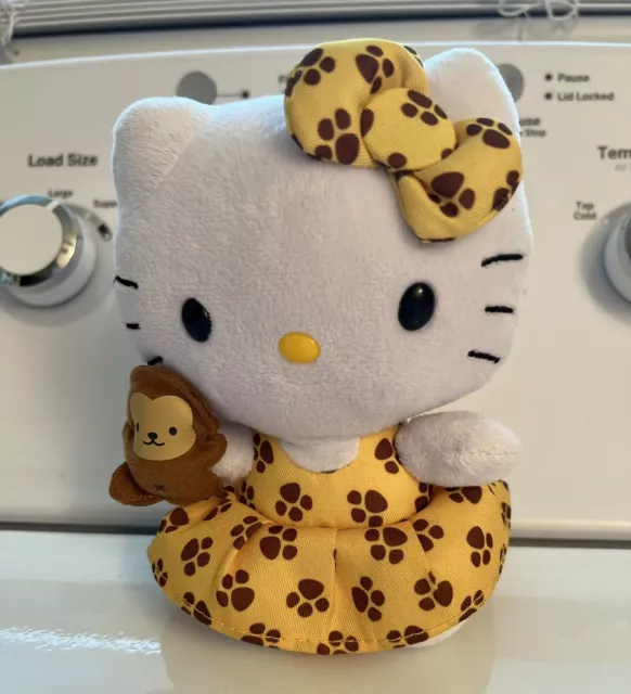 TY Hello Kitty 6” Plush With Monkey Yellow Paw Print Dress Sanrio 2013