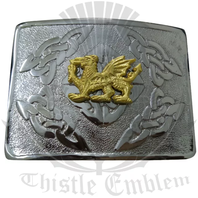 Men’s Celtic Swirl Belt Buckle Welsh Dragon Badge Gold/Scottish Kilt Belt Buckle