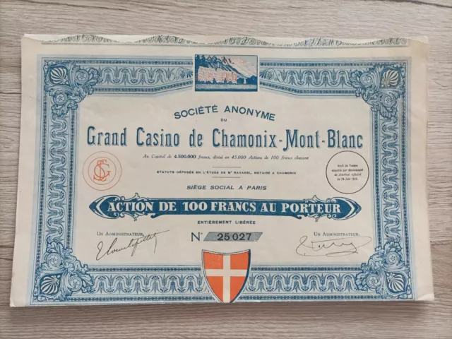 Ancien Titre Action ; Grand Casino De Chamonix Mont-Blanc 1923
