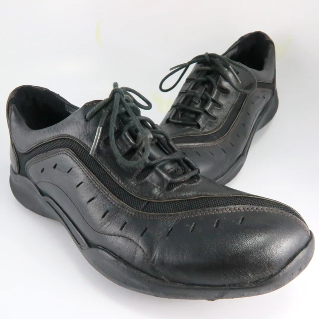 Clarks Wave.Wheel Walking Shoes Womens Size 8.5N Black Leather Lace-Up Sneakers