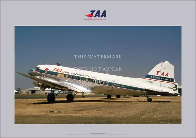 TAA Douglas DC-3 A3 Art Print – TAA logo colour DC3 – 42 x 29 cm Poster