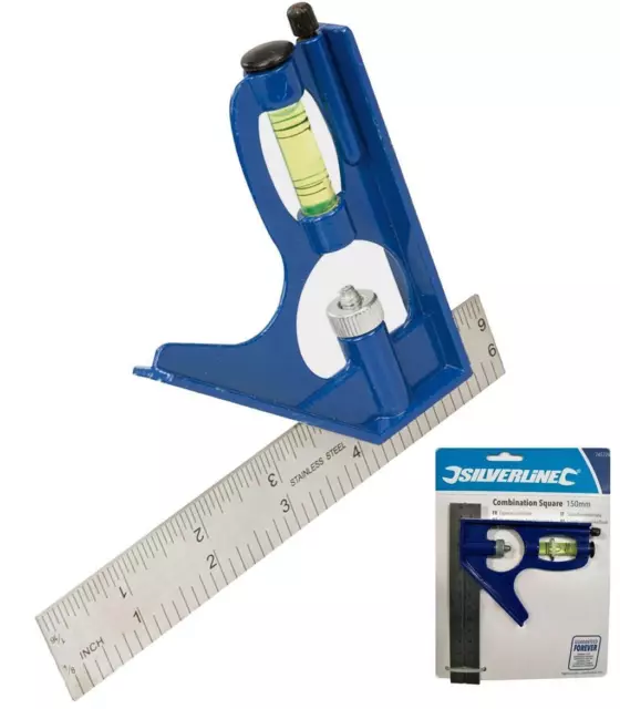 Silverline 150mm Mini Adjustable Combination Try Square Set Right Angle Ruler