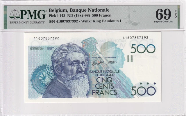 Belgium 500 Francs PMG 69 EPQ