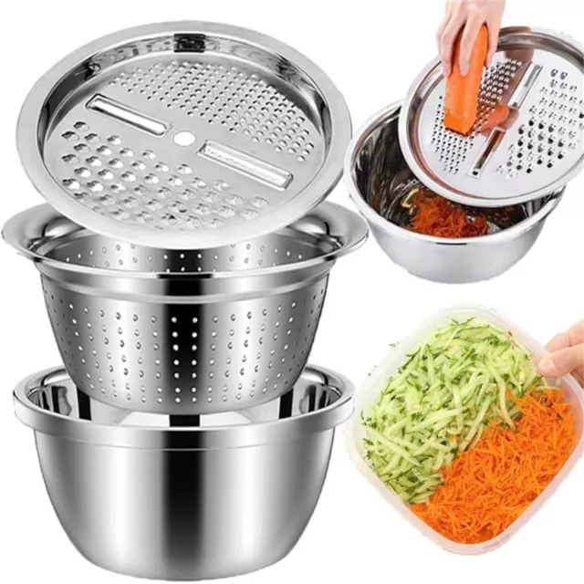 Multifunctional Stainless Steel Basin Versatile Slicing and Draining Bowl Set