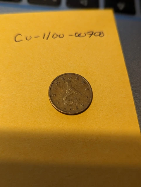 Zimbabwe 1 Cent 1980. KM#1. Bronze One Penny coin. First year issue. Bird Statue
