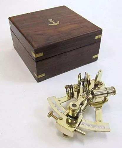 5" Sextant Brass In Wooden Box ~ Nautical ~ Maritime Decor ~ Pirate