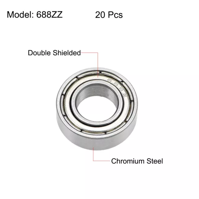 688ZZ Profonda Scanalatura Cuscinetti Sfera 8mmx16mmx5mm Acciaio Cromato Z2 20pz 2