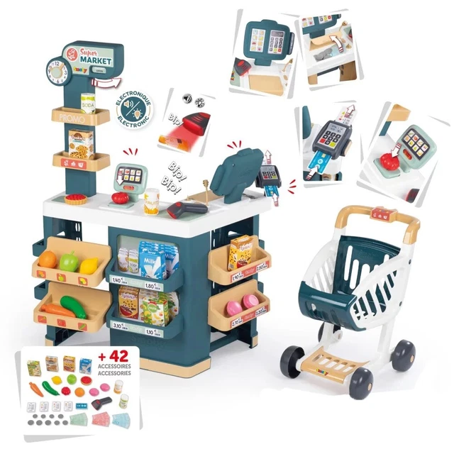 Smoby Magasin Supermarché Avec Chariot Électronique Caisse Enregistreuse Scanner
