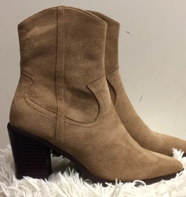 Brand New ASOS Design Tan Faux Suede Cowboy Western Block HeelAnkle Boots UK 5 W