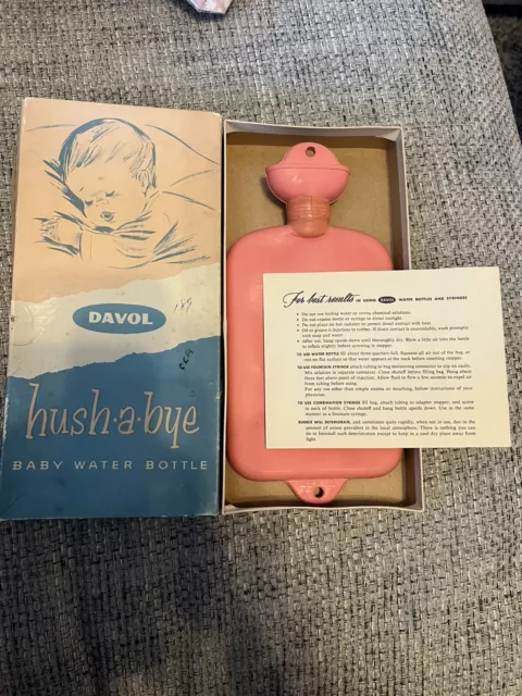 Vintage Davol hush-a-bye Baby Water Bottle Pink No. 36