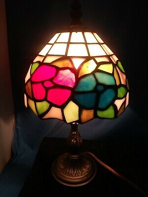 Tiffany Style Stained Glass Reading Accent Table Lamp FLOWER Theme -VINTAGE