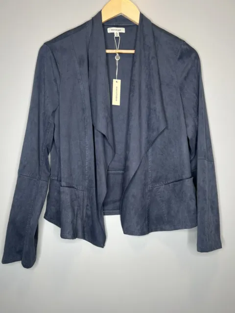 Max Studio Womens Open Drape Front Jacket Faux Suede Blazer Blue Women Sz Medium