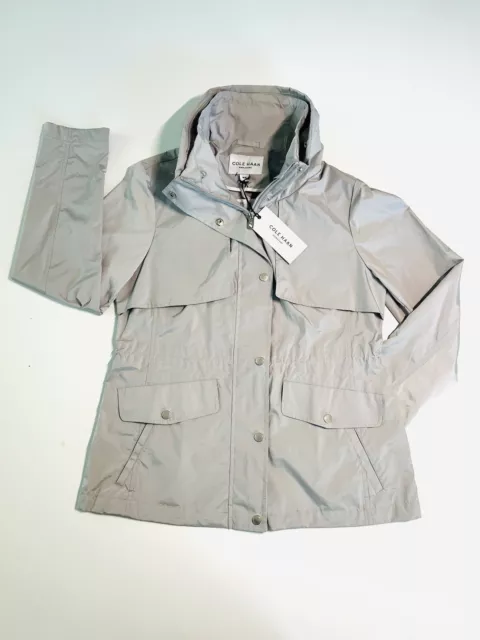 NWOT Cole Haan Packable Rain Jacket W/Zip Out Hood Pearl Gray Women’s SZ M