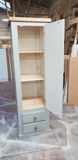 Handmade Aylesbury Next (Grey) Slim Single 2 Drawer Wardrobe With Shelves