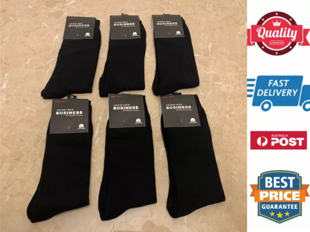 6 pairs Premium Quality Mens 94% Cotton Business Socks Special, Black, AU Stock